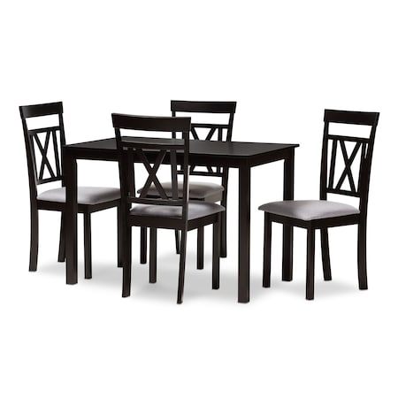 Rosie Espresso Finished And Grey Upholstered 5-Piece Dining Set